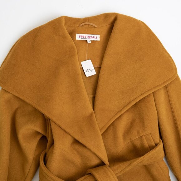 Free People Wrap Coat Narcissus Cut Shawl Collar Belted Jacket Mina - Picture 4 of 13